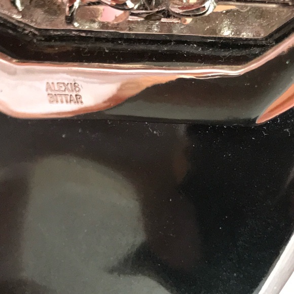 Alexis Bittar Black Lucite Hinged Bracelet with Crystals in Silver Setting. - Picture 8 of 11